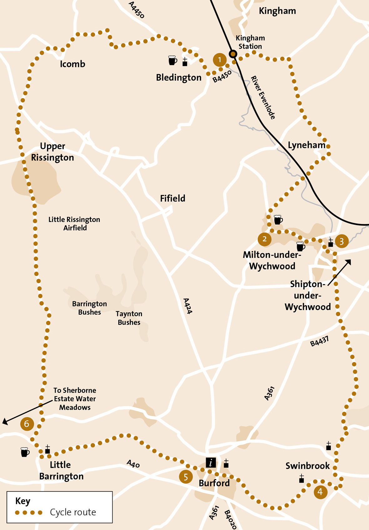 Map for the Burford & The Windrush Valley cycle route