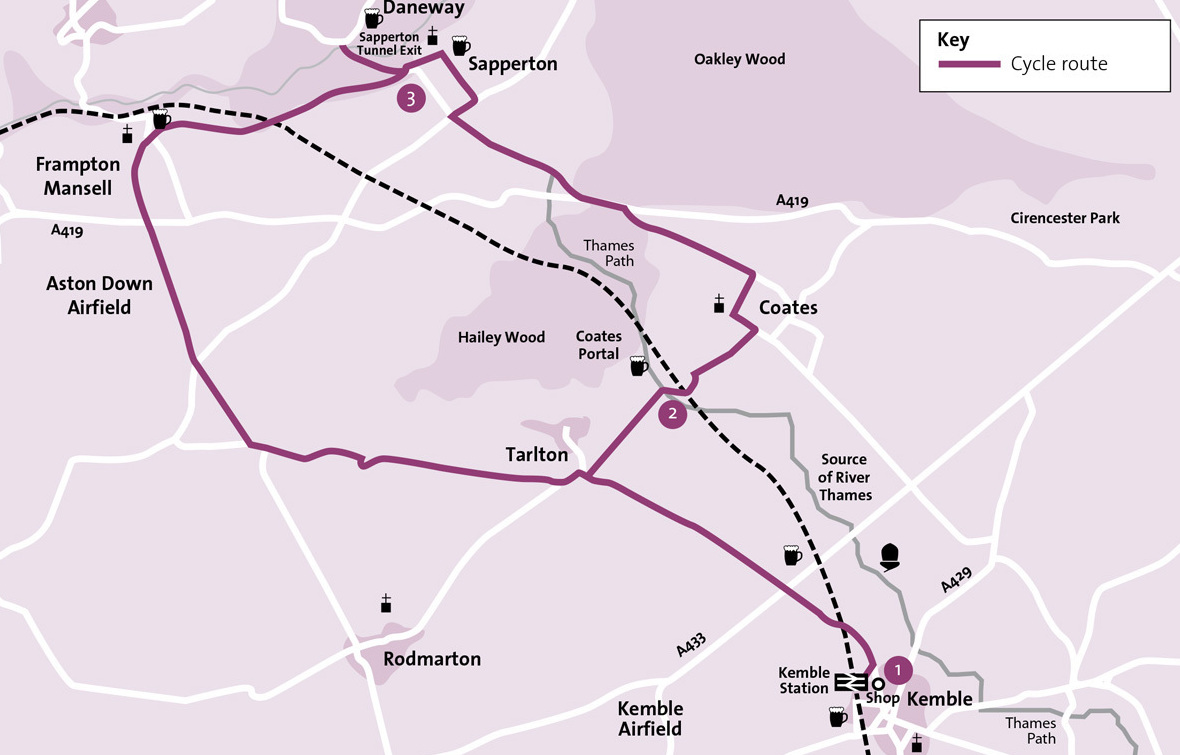 Map for the Trains, Boats & Planes cycle route